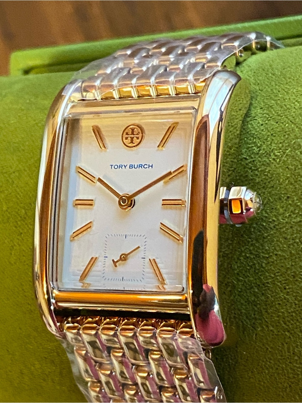 Tory Burch Gold-Tone Rectangular White Dial Watch